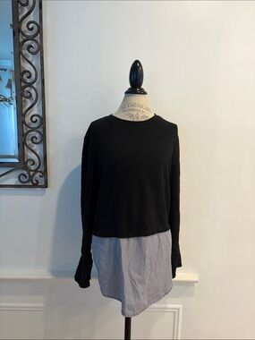 RDI Black Long Sleeve Layered Top with Blue Striped Hem